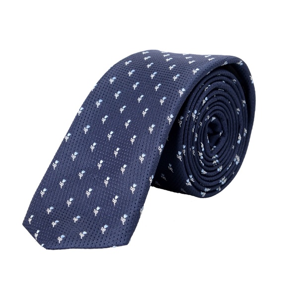 NEW $115 HUGO BOSS Men's Navy Blue Floral Print Made in Italy 100% Silk Tie - Picture 1 of 13